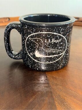L.L.Bean Black Speckled Camp Mug with Loon Illustration